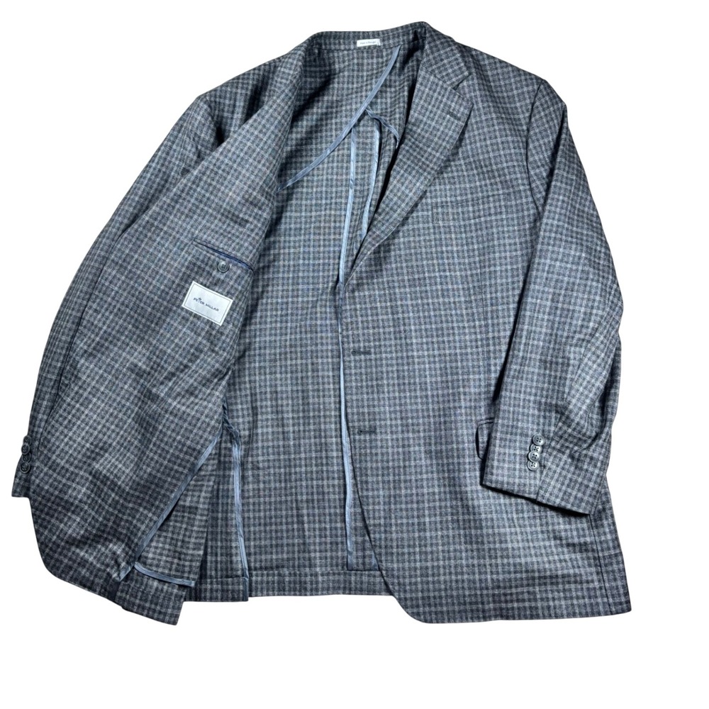 Peter Millar Mens 50R 100% Wool Blazer Sport Coat Grey Blue Plaid Unconstructed
